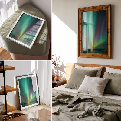 Tisak na platno Aurora Borealis iznad noćnog krajolika punog zvijezda