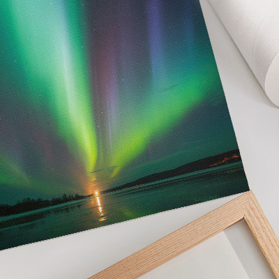 Tisak na platno Aurora Borealis iznad noćnog krajolika punog zvijezda