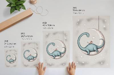 Tisak na platno Dinosaur na Mjesecu zvijezde pastelni svemir