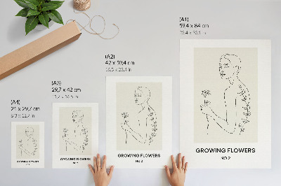 Dekorativni plakat Crtanje linija s osobom i cvijetom jednostavnost i elegancija