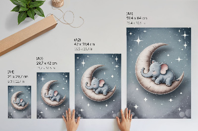 Zidni plakat Spavajući slon na mjesecu u pastelnim bojama