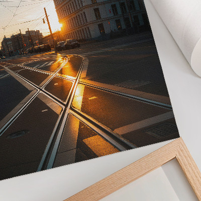 Plakat Zalazeće sunce nad gradom s arhitekturom