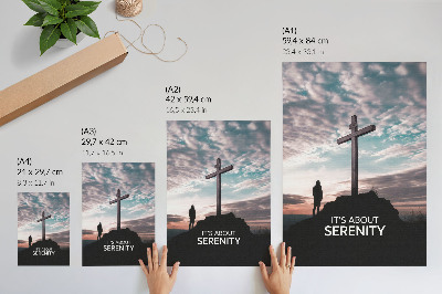 Zidni plakat Križ naspram neba pri zalasku sunca