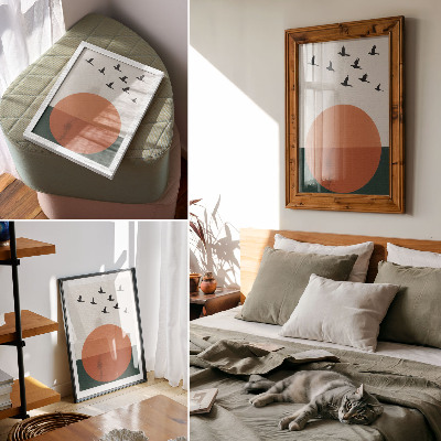 Zidni plakat Ptice u letu narančasti krug minimalistički