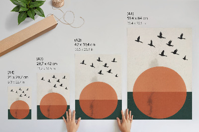 Zidni plakat Ptice u letu narančasti krug minimalistički