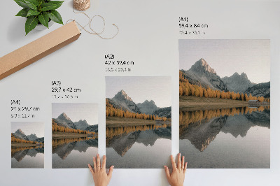 Plakat Mirno jezero jesen drveće odraz planine priroda