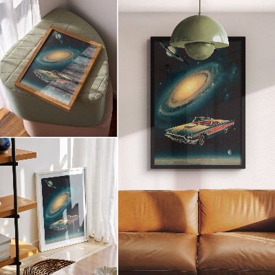 Dekorativni plakat Automobil u svemiru je fantastična kombinacija