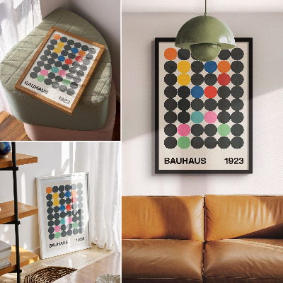 Tisak na platno Geometrijski crni krugovi, žive boje, Bauhaus inspiracije