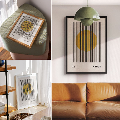 Tisak na platno Kontrastne linije žutog kruga op art