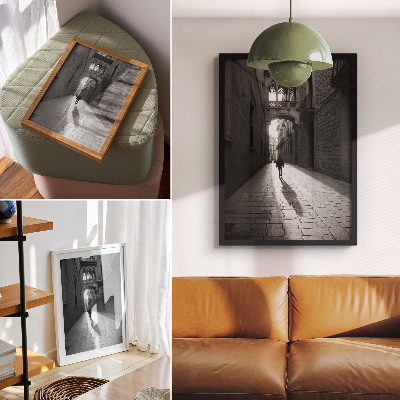Zidni plakat Crno-bijela fotografija ulice s arhitekturom