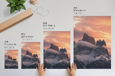 Plakat Zalazeće sunce planine magla harmonija misterij