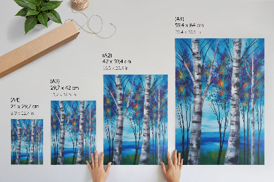 Dekorativni plakat Šarene breze s plavom pozadinom i toplim akcentima