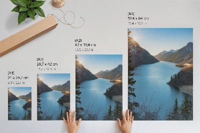 Plakat Veličanstvene planine, jezero, sunce, harmonija prirode