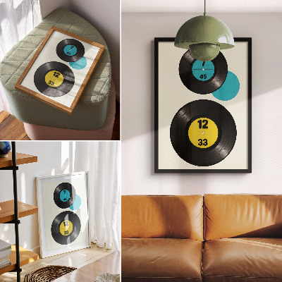 Dekorativni plakat Moderne vinilne ploče žuto-tirkizne boje