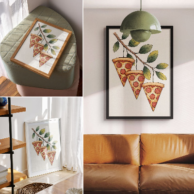 Tisak na platno Kriške pizze na grani drveta u veselim bojama