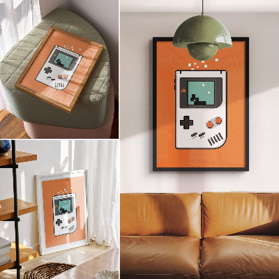 Zidni plakat Retro konzolni pikselni zaslon narančaste pozadine