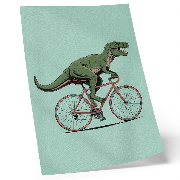 Plakat Zeleni dinosaur na biciklu na tirkiznoj pozadini