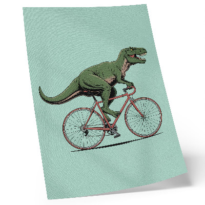 Plakat Zeleni dinosaur na biciklu na tirkiznoj pozadini