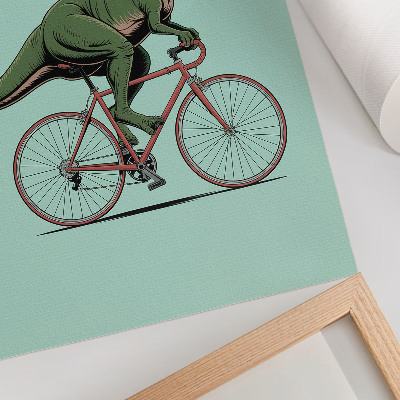 Plakat Zeleni dinosaur na biciklu na tirkiznoj pozadini