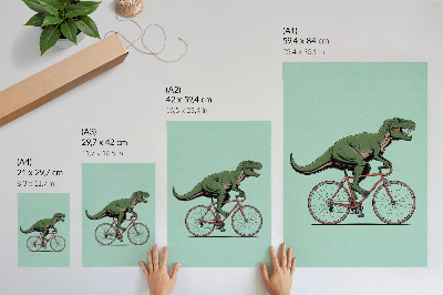 Plakat Zeleni dinosaur na biciklu na tirkiznoj pozadini