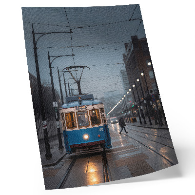 Tisak na platno Plavi tramvaj kišni dan gradski život