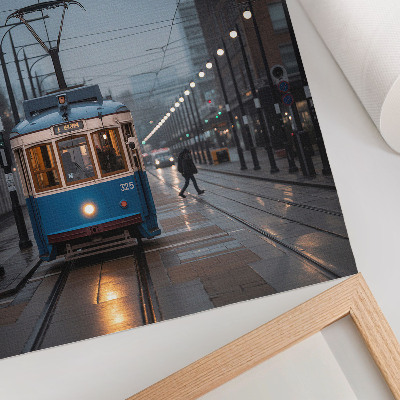 Tisak na platno Plavi tramvaj kišni dan gradski život