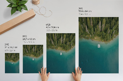Dekorativni plakat Most od šumskog jezera zelena plava klima