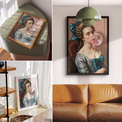 Tisak na platno Portret žene s žvakaćom gumom, retro stil