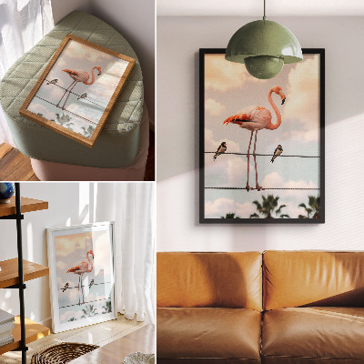 Zidni plakat Flamingo nebo oblaci prirodno gutaju