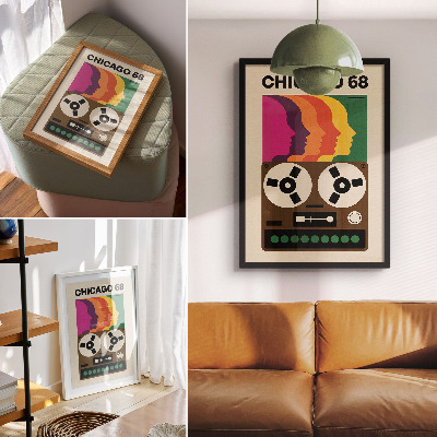 Dekorativni plakat Šarene siluete retro kasetofona