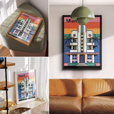 Zidni plakat Art deco tropske boje palme energija Miami
