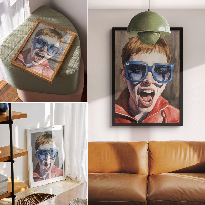 Dekorativni plakat Portret osobe s naočalama, žive boje, emocije