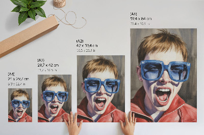Dekorativni plakat Portret osobe s naočalama, žive boje, emocije