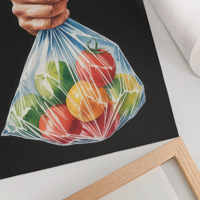 Tisak na platno Ruka s plastičnom vrećicom punom šarenog voća