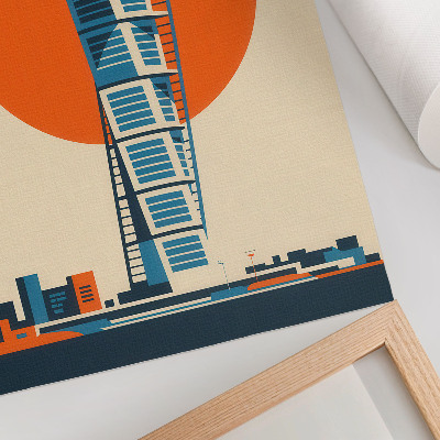 Plakat Narančasto sunce moderni neboder geometrijski oblici