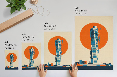 Plakat Narančasto sunce moderni neboder geometrijski oblici
