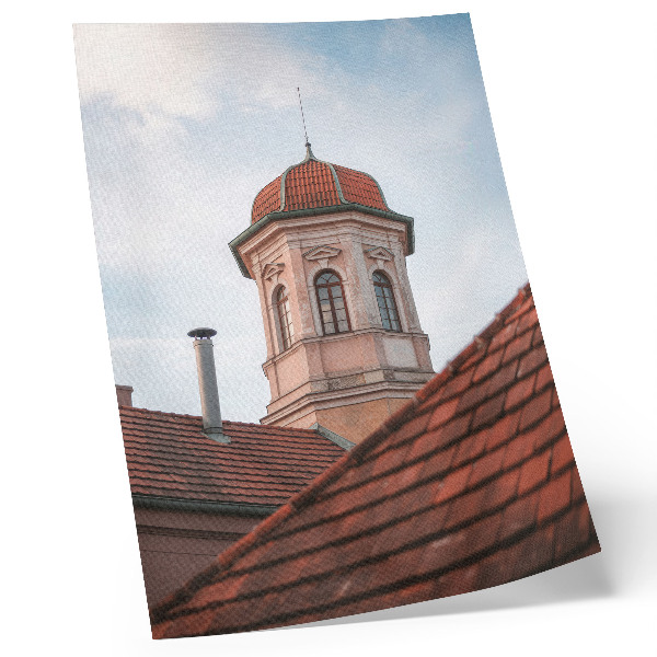Dekorativni plakat Rustikalni toranj od opeke, krovne pločice, plavo nebo
