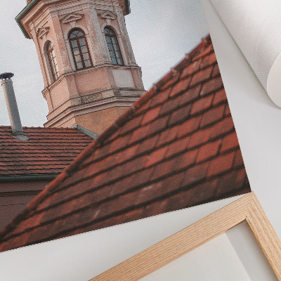 Dekorativni plakat Rustikalni toranj od opeke, krovne pločice, plavo nebo