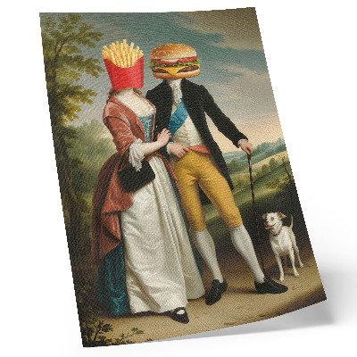 Dekorativni plakat Nadrealna scena humora glave pomfrit hamburger