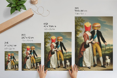 Dekorativni plakat Nadrealna scena humora glave pomfrit hamburger