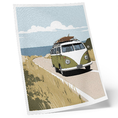 Plakat Kombi u retro stilu na obalnoj cesti