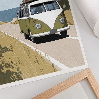 Plakat Kombi u retro stilu na obalnoj cesti