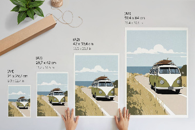 Plakat Kombi u retro stilu na obalnoj cesti