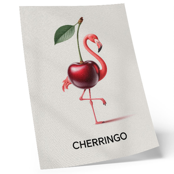 Plakat Ružičasti i crveni flamingo s trešnjom - fantastična kompozicija