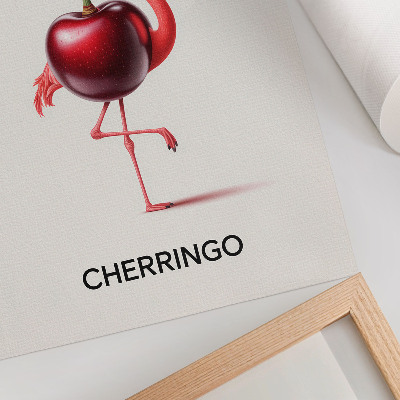 Plakat Ružičasti i crveni flamingo s trešnjom - fantastična kompozicija