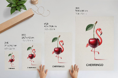 Plakat Ružičasti i crveni flamingo s trešnjom - fantastična kompozicija
