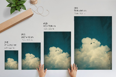 Plakat Bijeli oblaci tirkizno nebo dvije ptice svemir
