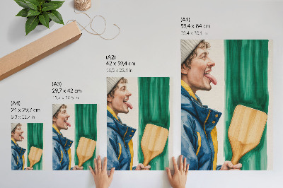 Zidni plakat Energičan čovjek s drvenim reketom