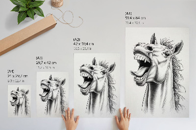 Dekorativni plakat Crno-bijela ilustracija konja punog energije
