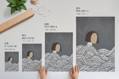 Plakat Figura u valovima apstraktnog siveg oblika